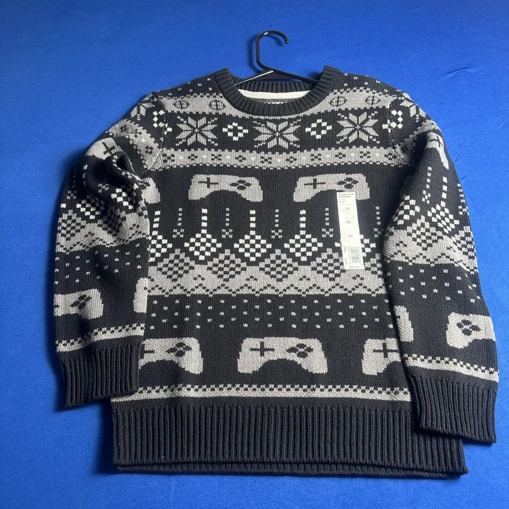 Holiday Boys Medium 10/12 Ugly Christmas Sweater Gamer Black/Gray New